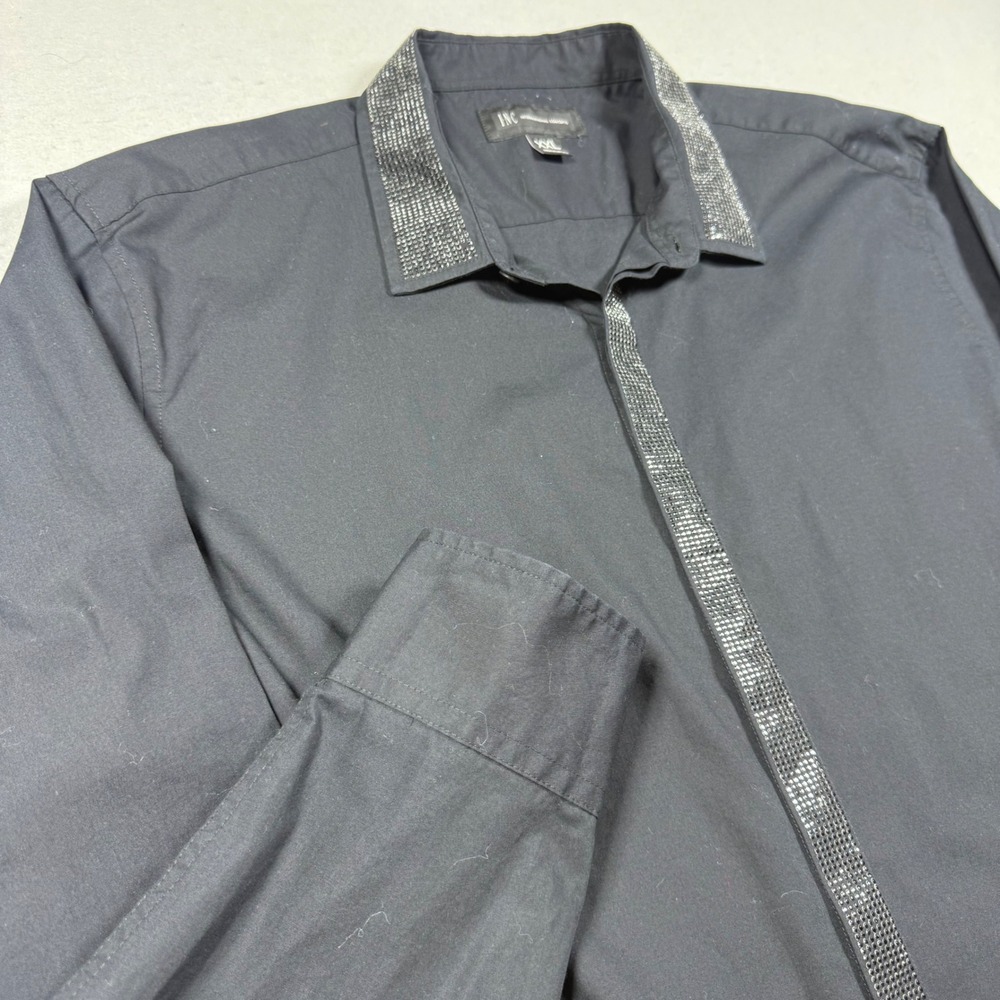 INC International Concepts‎ Mens Black Rhinestone Collar Button Down Shirt XXL